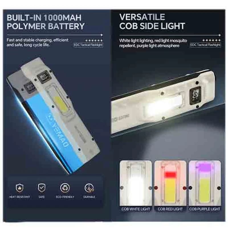 Ліхтар YEMAO YM-M28 2XPL+COB(White+Red)+UV, Li-Ion акумулятор, ЗУ Type-C, кліпса — фото 9
