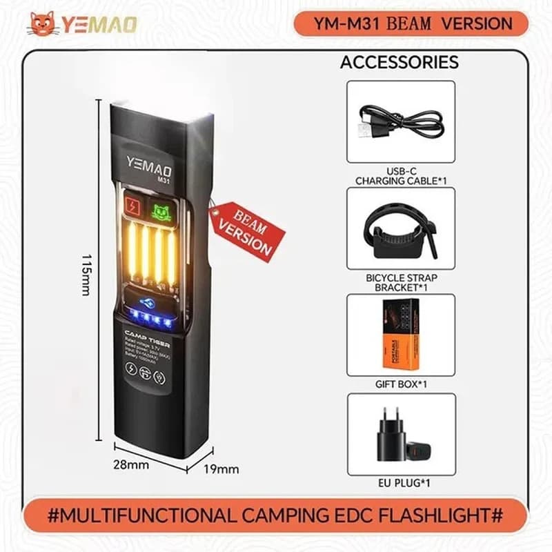Ліхтар YEMAO YM-M31 P50+лазер(RED)+SMD(RGB), Li-Ion акумулятор, ЗУ Type-C, магніт, затискач — фото 4