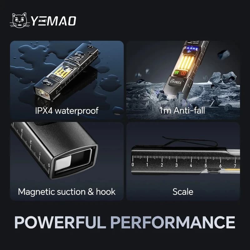 Ліхтар YEMAO YM-M31 P50+лазер(RED)+SMD(RGB), Li-Ion акумулятор, ЗУ Type-C, магніт, затискач — фото 8