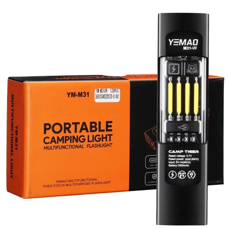 Ліхтар YEMAO YM-M31-UV P50+UV+SMD(RGB), Li-Ion акумулятор, ЗУ Type-C, магніт, затискач — фото 1