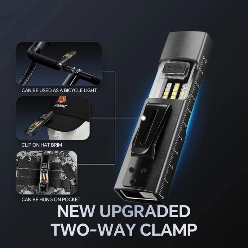 Ліхтар YEMAO YM-M31-UV P50+UV+SMD(RGB), Li-Ion акумулятор, ЗУ Type-C, магніт, затискач — фото 5