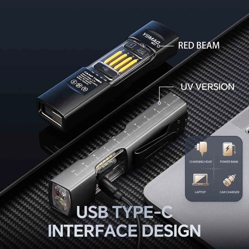 Ліхтар YEMAO YM-M31-UV P50+UV+SMD(RGB), Li-Ion акумулятор, ЗУ Type-C, магніт, затискач — фото 6