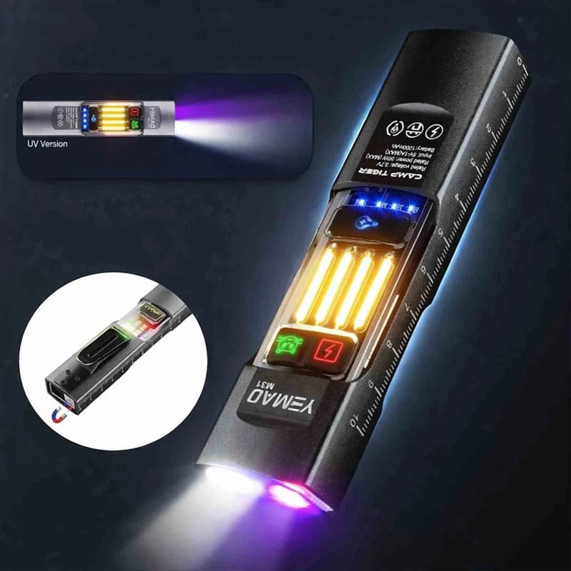 Ліхтар YEMAO YM-M31-UV P50+UV+SMD(RGB), Li-Ion акумулятор, ЗУ Type-C, магніт, затискач — фото 9