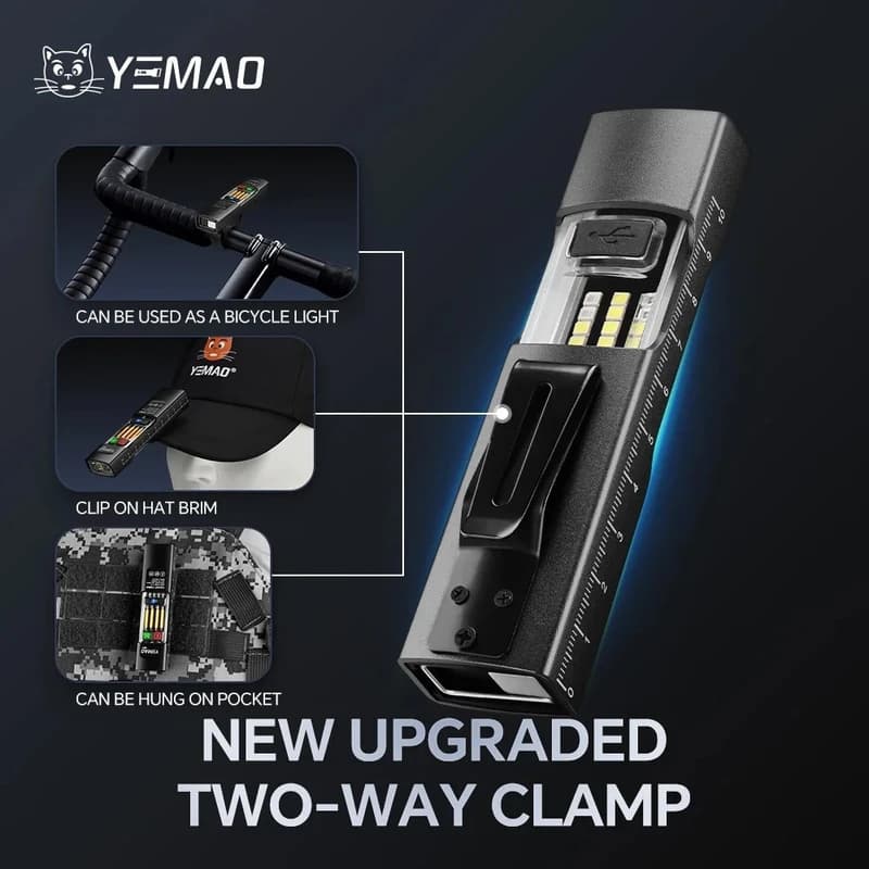 Ліхтар YEMAO YM-M31-UV P50+UV+SMD(RGB), Li-Ion акумулятор, ЗУ Type-C, магніт, затискач — фото 10