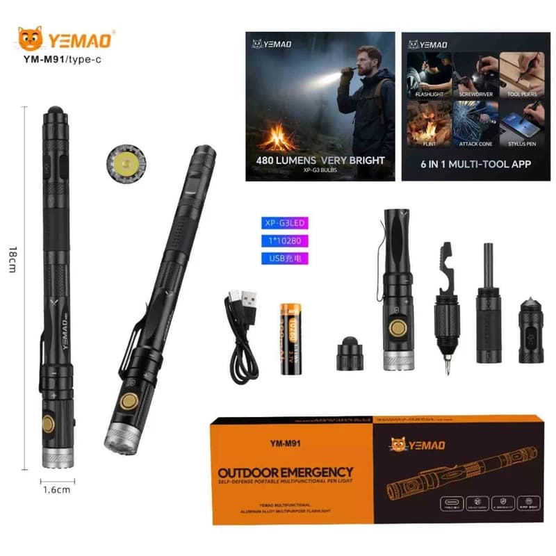 Фонарь YEMAO YM-M91 XPG, 1x10280, ЗУ Type-C, 6-in-1 multitool — фото 2