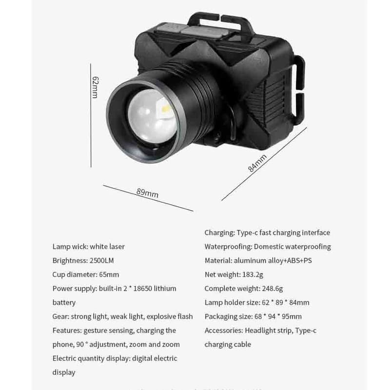 Ліхтар налобний YEMAO YM-T305 TG 30W, Motion Sensor, Li-Ion акумулятор, ЗУ Type-C, zoom — фото 8