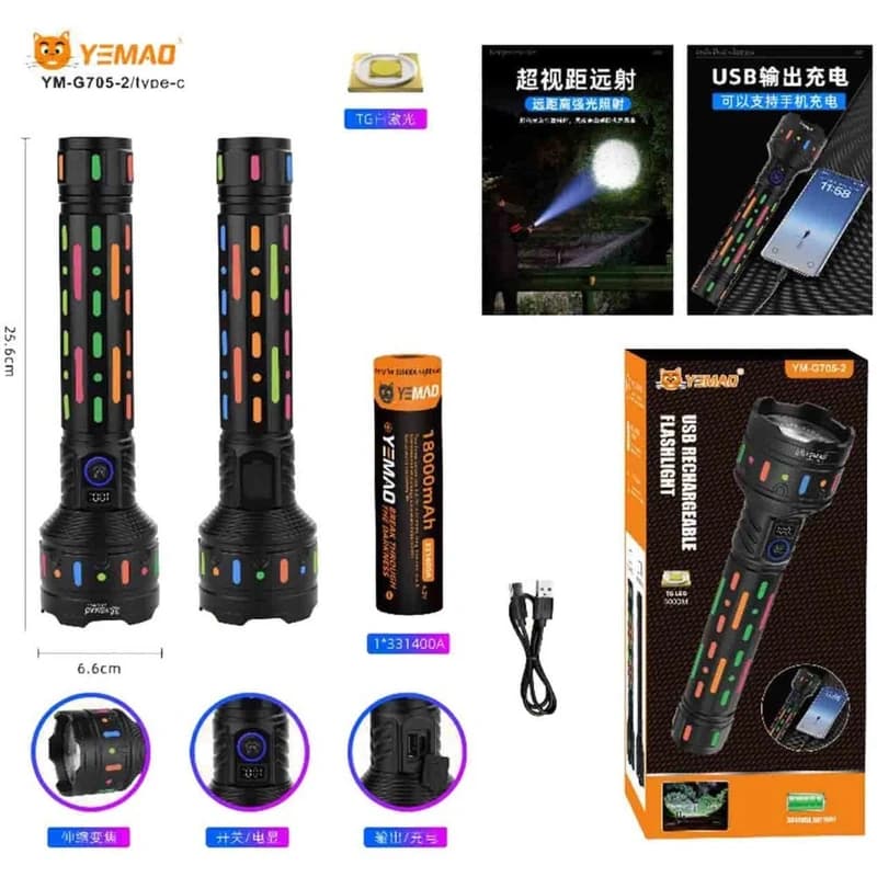 Ліхтар YEMAO YM-G705-2 TG, 1x33140, Power Bank, ЗУ Type-C, zoom — фото 2