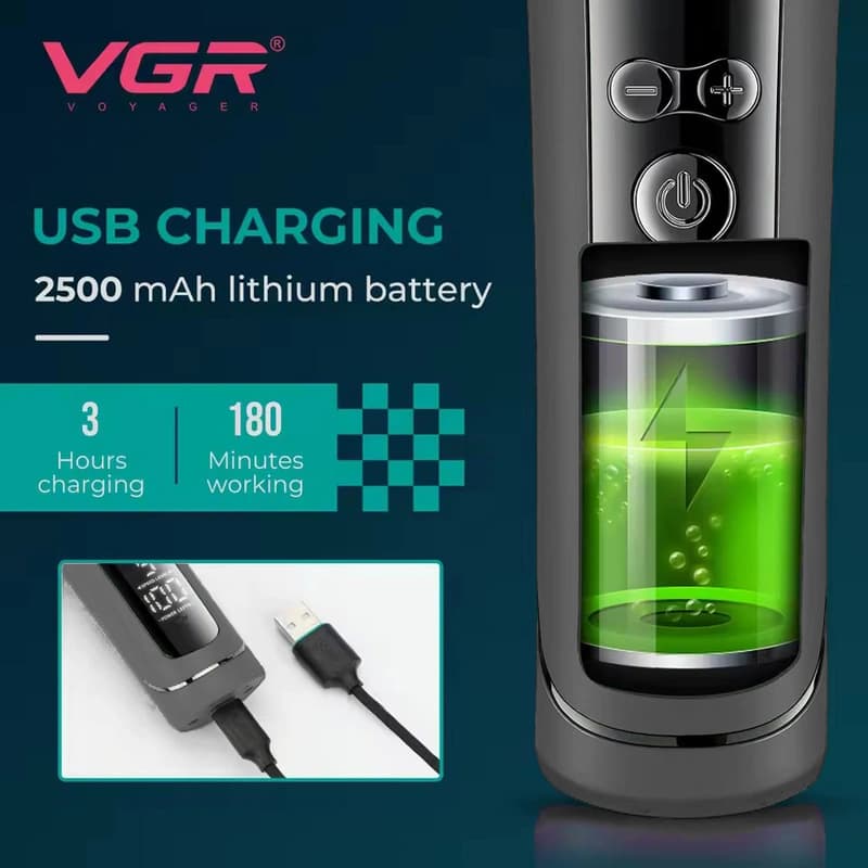 Акумуляторна машинка для стрижки (clipper) VGR V-199 BLACK, 6 насадок, LED display — фото 5