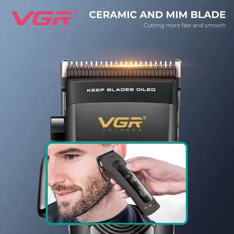 Акумуляторна машинка для стрижки (clipper) VGR V-199 BLACK, 6 насадок, LED display — фото 7