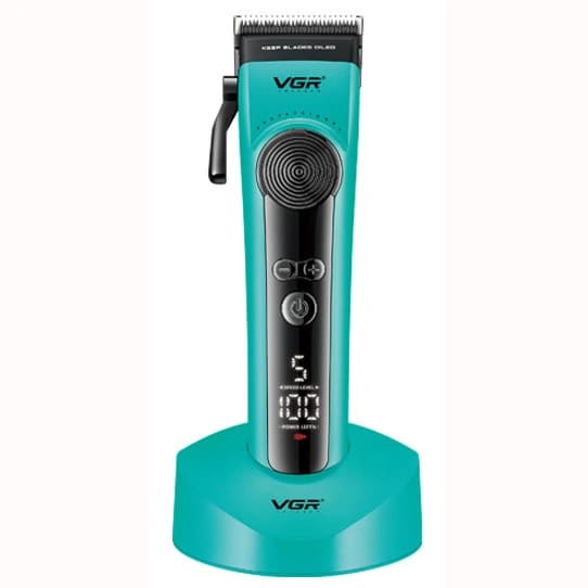 Акумуляторна машинка для стрижки (clipper) VGR V-199 GREEN, 6 насадок, LED display — фото 2