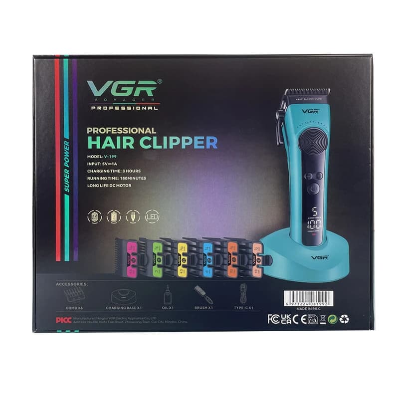 Акумуляторна машинка для стрижки (clipper) VGR V-199 GREEN, 6 насадок, LED display — фото 5