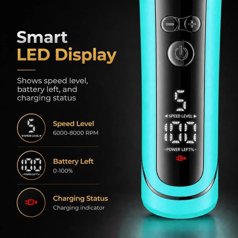 Акумуляторна машинка для стрижки (clipper) VGR V-199 GREEN, 6 насадок, LED display — фото 8