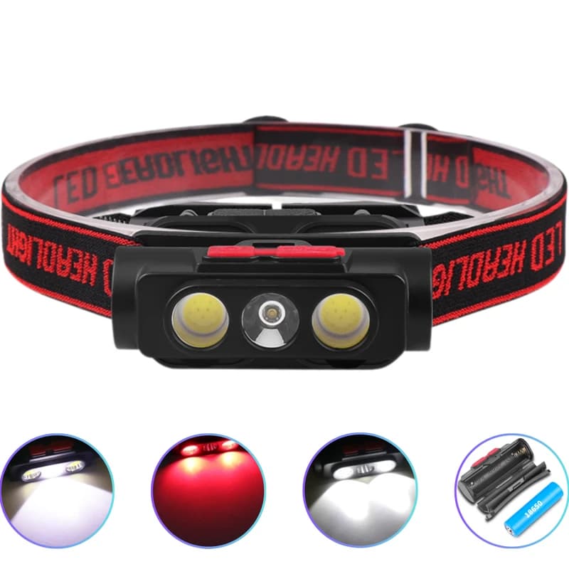 Ліхтар налобний PLD-2119B-XPE+2COB(White+Red), 1х18650, ЗП Type-C, Box — фото 1