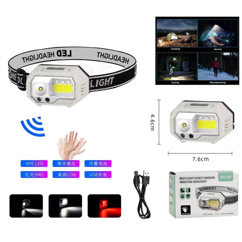 Ліхтар налобний SH-S9-XPE+COB+3SMD(Red), Motion Sensor, Li-Ion акумулятор, ЗП Type-C, Box — фото 2