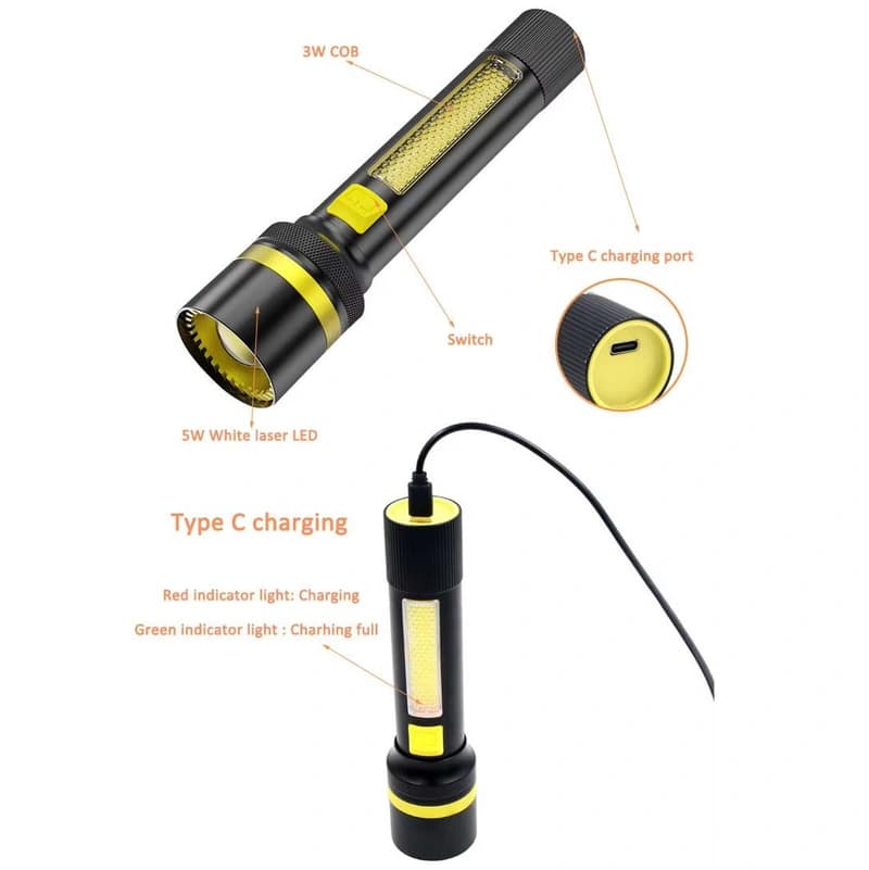 Ліхтар 24094-WHITE LASER LED PM10-TG+COB(White+Red), Li-Ion акумулятор, ЗП Type-C, zoom — фото 7