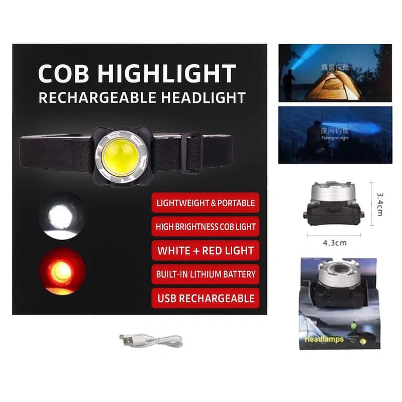 Ліхтар налобний BL-F006-COB(White+Red), ЗП Type-C, Li-Ion акумулятор, Box — фото 7