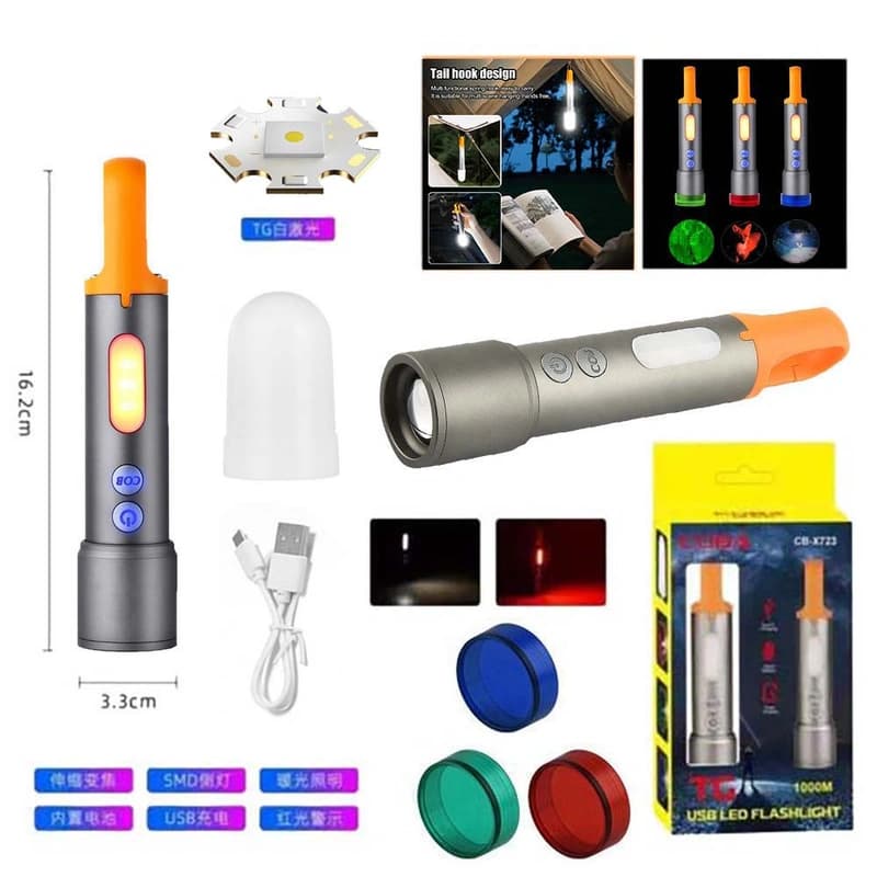 Ліхтар CB-X723-TG+3LED, Li-Ion акумулятор, 3 фільтри, ЗП Type-C, zoom, Box — фото 2