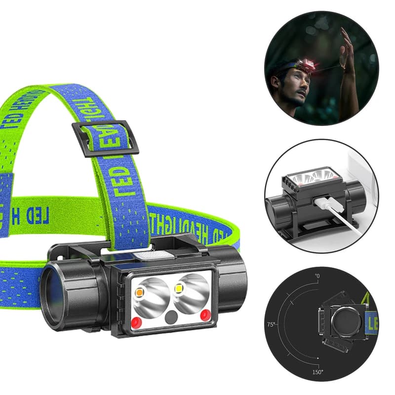 Ліхтар налобний LG-07-LM(WHITE)+LM(YELLOW)+SMD(RED), Motion Sensor, Li-Ion аккум., ЗП Type-C — фото 10