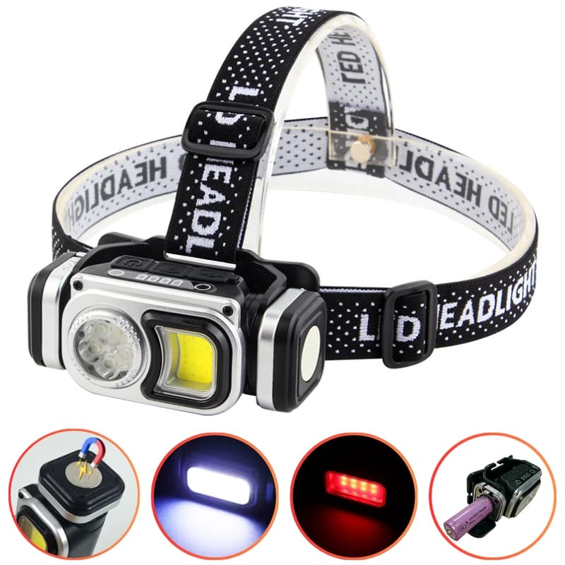 Ліхтар налобний HX-T60-5SMD+COB(White+Red), Waterproof, 1x18650, ЗП Type-C, магніт, Box — фото 1