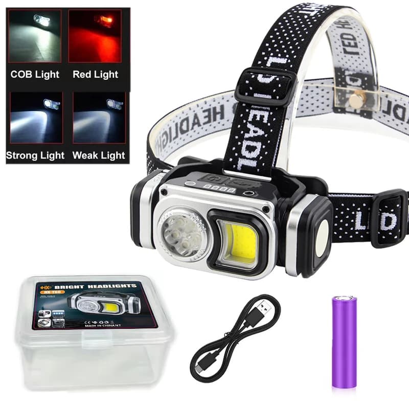 Ліхтар налобний HX-T60-5SMD+COB(White+Red), Waterproof, 1x18650, ЗП Type-C, магніт, Box — фото 2