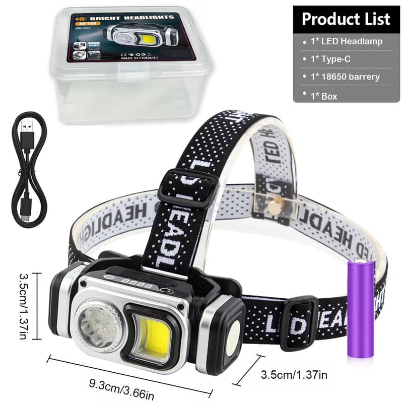 Ліхтар налобний HX-T60-5SMD+COB(White+Red), Waterproof, 1x18650, ЗП Type-C, магніт, Box — фото 7