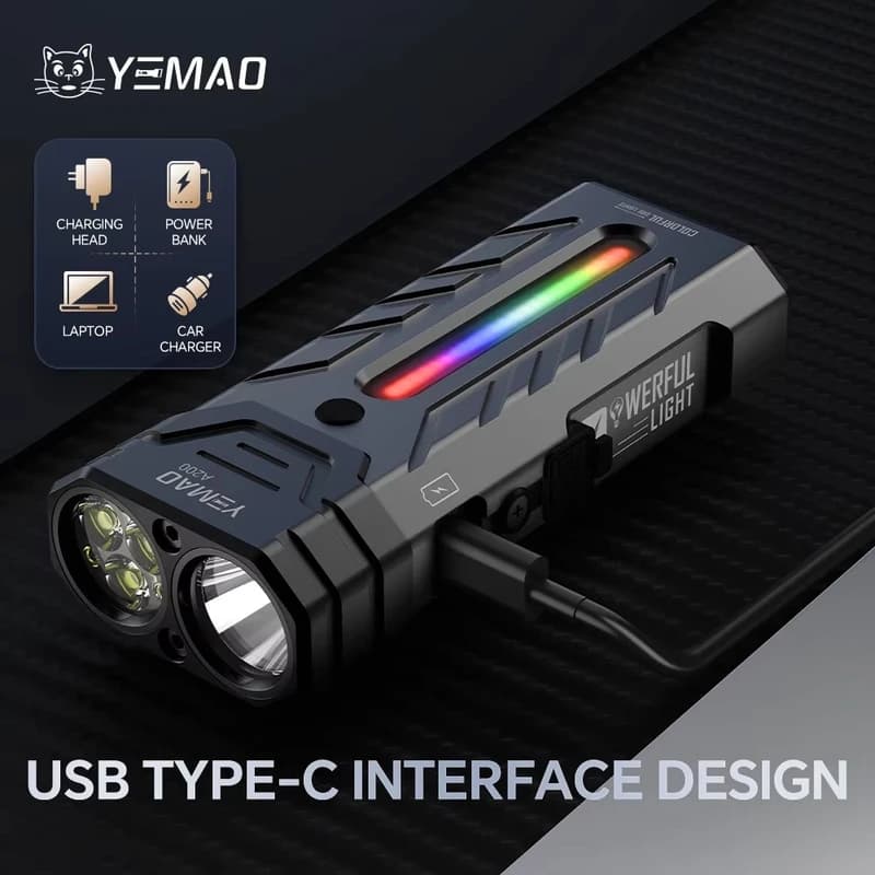Ліхтар YEMAO YM-A200-3SLWAV4+SST36+RGB, Li-Ion акумулятор, ЗУ Type-C, магніт — фото 3
