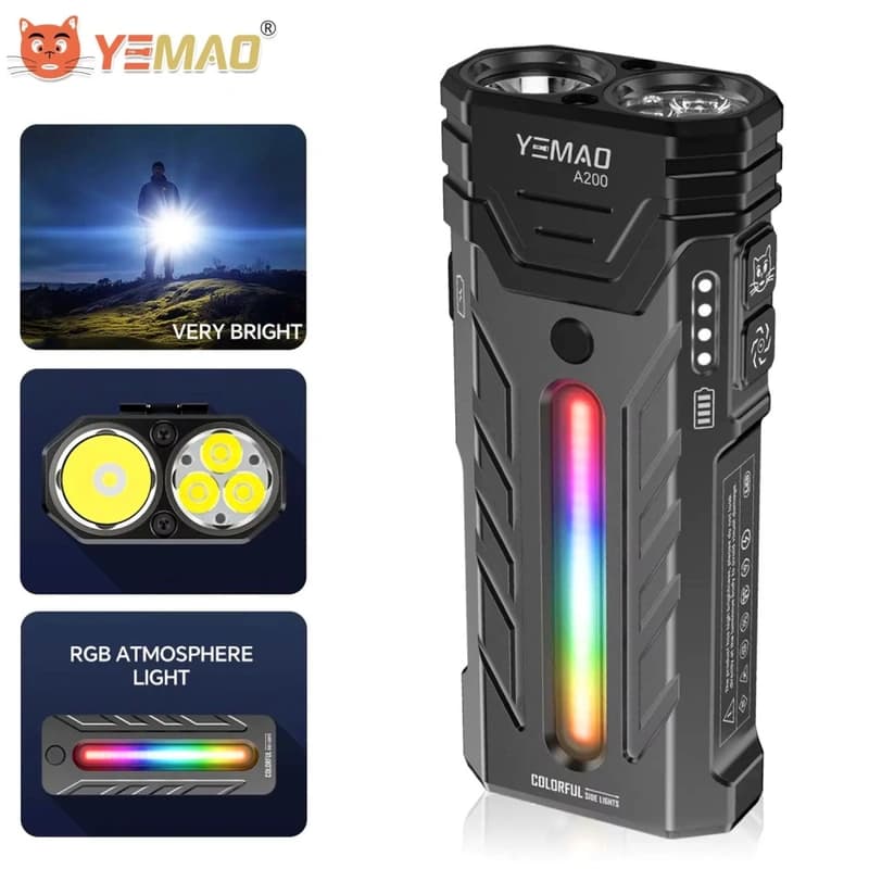 Ліхтар YEMAO YM-A200-3SLWAV4+SST36+RGB, Li-Ion акумулятор, ЗУ Type-C, магніт — фото 5