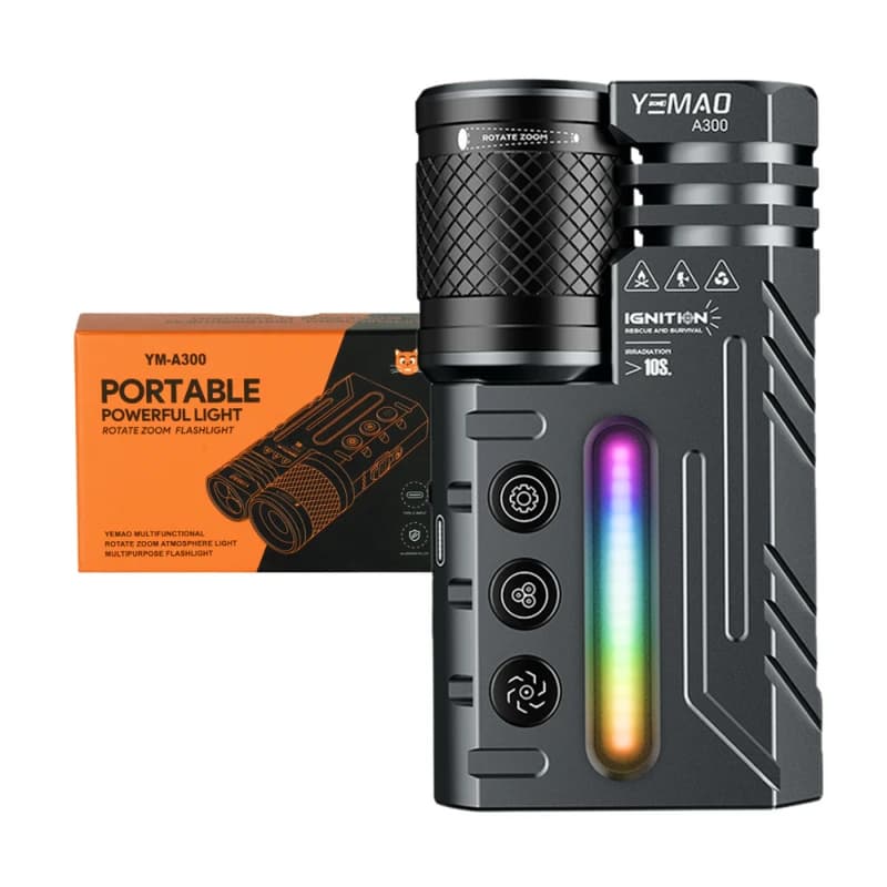 Ліхтар YEMAO YM-A300-SFT12R+3x3535+RGB, Li-Ion акумулятор, ЗУ Type-C, zoom — фото 1