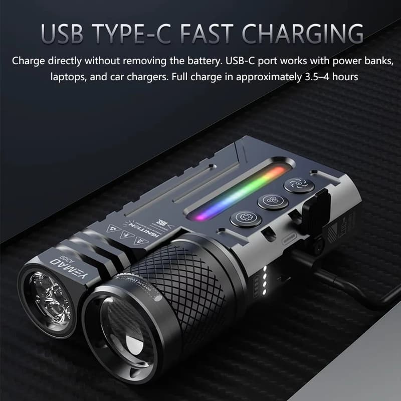 Ліхтар YEMAO YM-A300-SFT12R+3x3535+RGB, Li-Ion акумулятор, ЗУ Type-C, zoom — фото 4