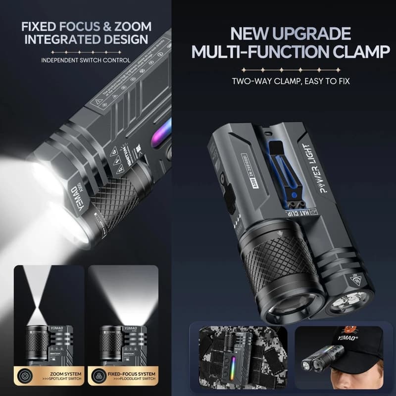 Ліхтар YEMAO YM-A300-SFT12R+3x3535+RGB, Li-Ion акумулятор, ЗУ Type-C, zoom — фото 9