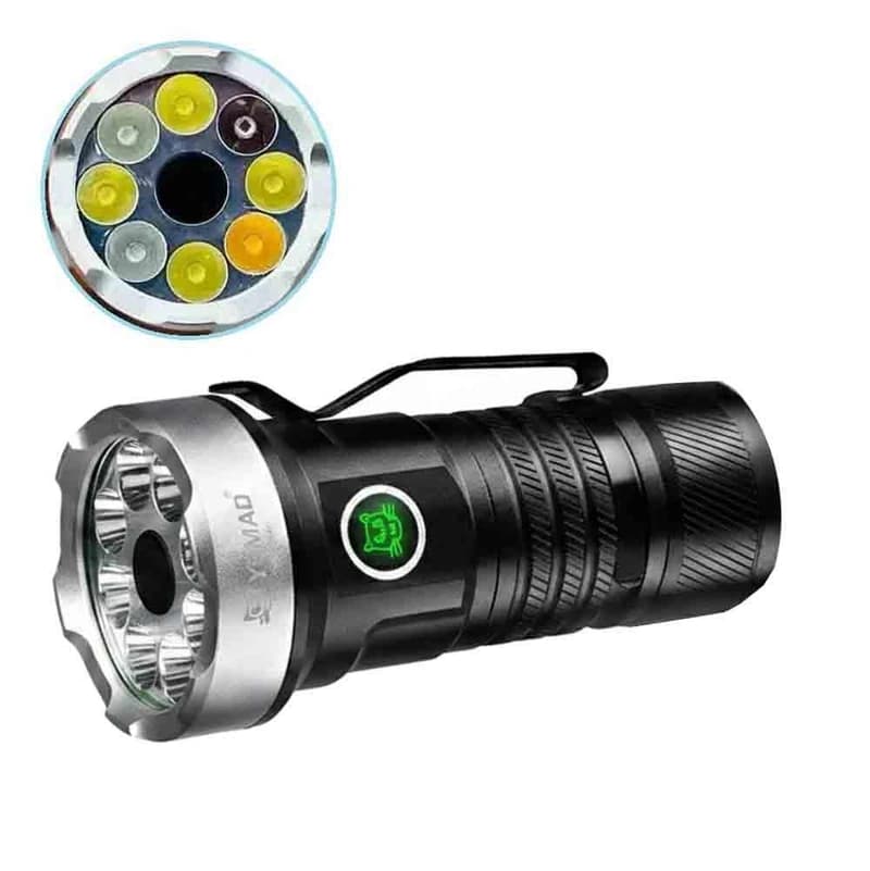 Ліхтар YEMAO YM-F963X-5XTE+4XPE, multi-color light, UV, 1x26650/26350, ЗУ Type-C, магніт, ковпачок — фото 6