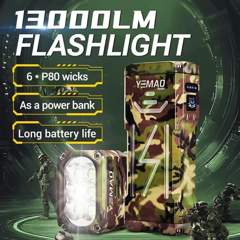 Ліхтар YEMAO YM-G666M-6P80, Li-Ion акумулятор, Power Bank, ЗУ Type-C, чохол — фото 3