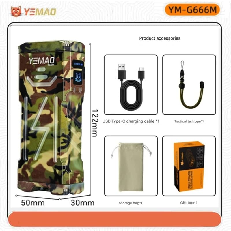 Ліхтар YEMAO YM-G666M-6P80, Li-Ion акумулятор, Power Bank, ЗУ Type-C, чохол — фото 10