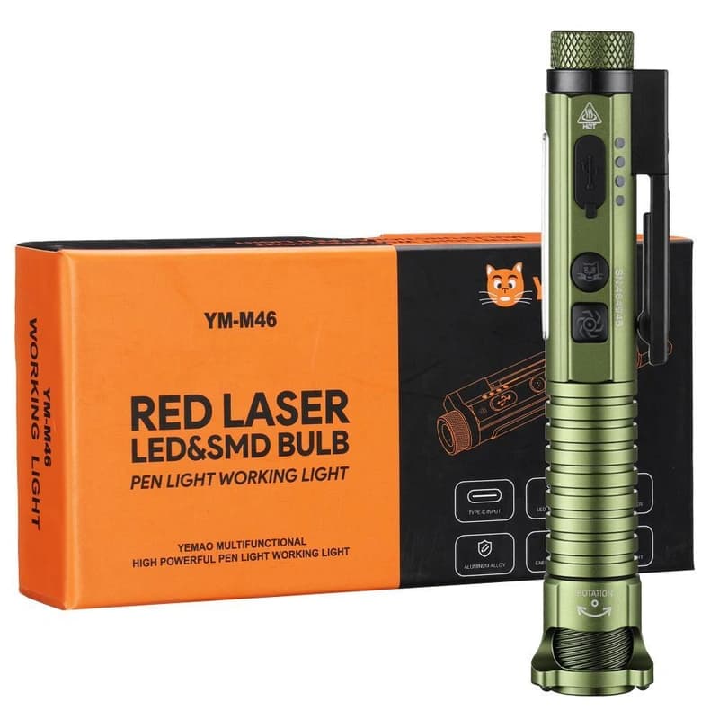 Ліхтар YEMAO YM-M46-XPG+11SMD(white+red+blue+UV)+лазер(red), 1x14500/1xAA, ЗУ Type-C, магніт, відкривалка — фото 1