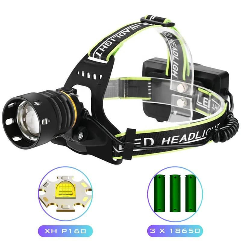 Ліхтар налобний BL-A14-3-P160, Power Bank, 3x18650, zoom, ЗП Type-C, Box — фото 1