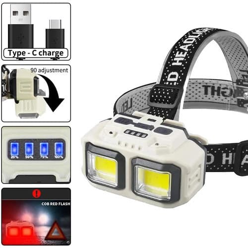 Ліхтар налобний HX-816-2COB(White+Red), Waterproof, 1x18650, ЗП Type-C, Box — фото 2
