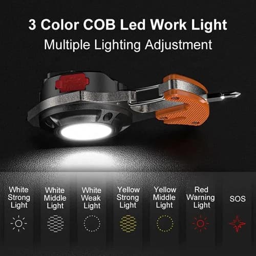 Ліхтар MULTIFUNCTIONAL W5143-COB(White+Yellow+Red), multitool, Li-Ion акумулятор, магніт, карабін, викрутка, ЗП Type-C — фото 6