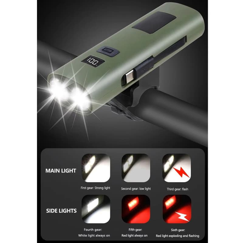 Велофара Z818-2x3W+COB(White+Red), Power Bank, Li-Ion акумулятор, ЗП Type-C — фото 2