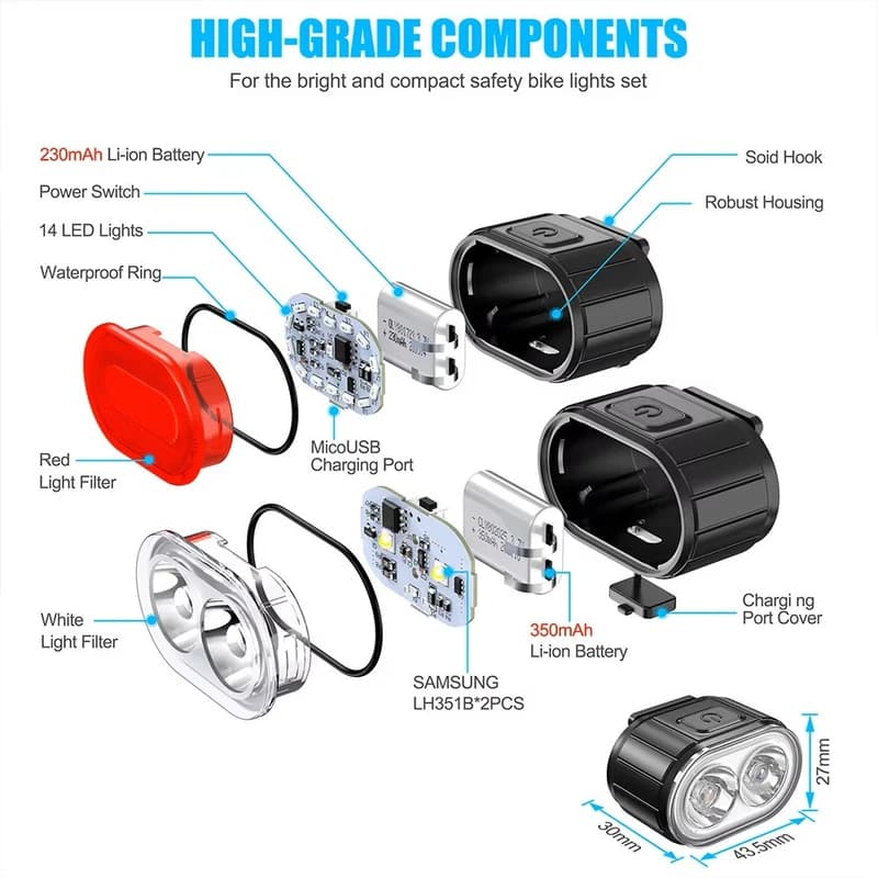 Велокомплект ZH-078-2LED ліхтар + STOP-14SMD, waterproof, Li-Ion акумулятор, ЗП Type-C — фото 7