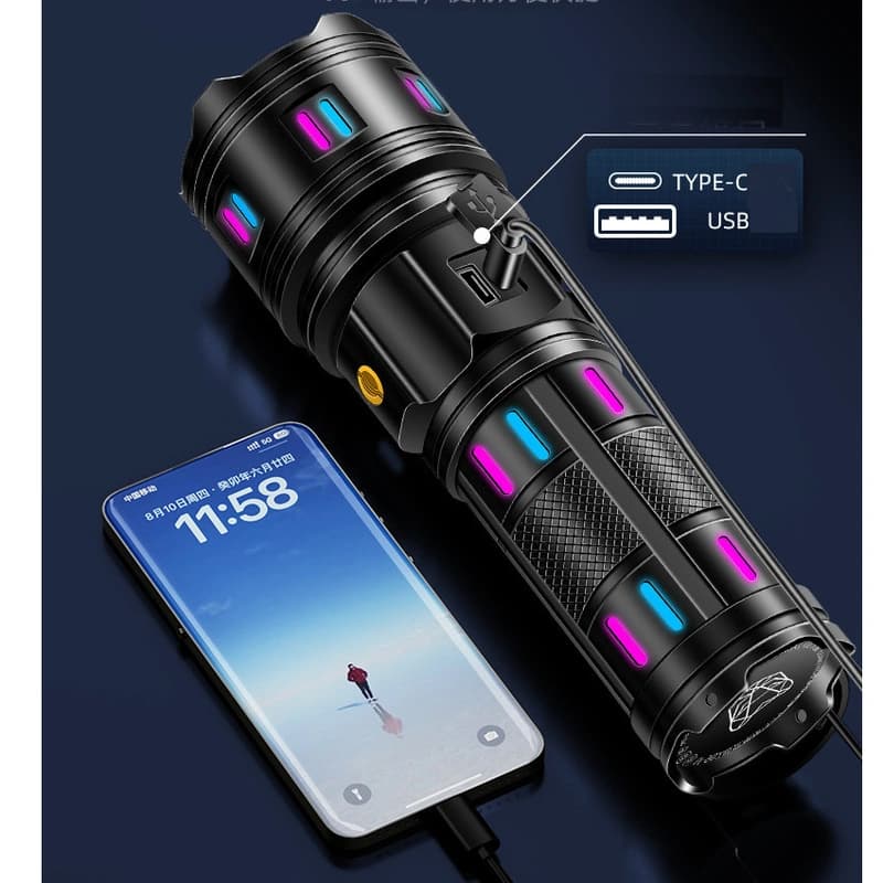 Ліхтар NIGHT VISION FLUORESCENCE AK177-1 WHITE LASER LED PM60-TG, 4х18650, Power Bank, індикація заряду, ЗП Type-C, zoom, 5 — фото 6
