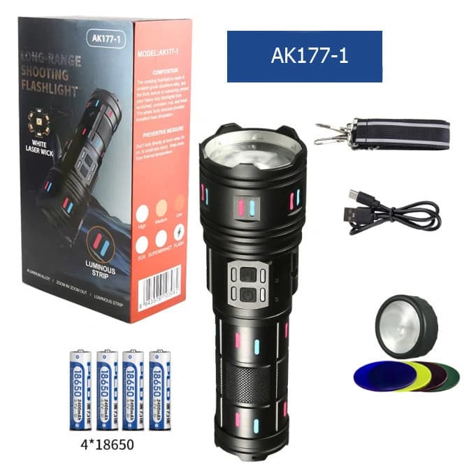 Ліхтар NIGHT VISION FLUORESCENCE AK177-1 WHITE LASER LED PM60-TG, 4х18650, Power Bank, індикація заряду, ЗП Type-C, zoom, 5 — фото 10
