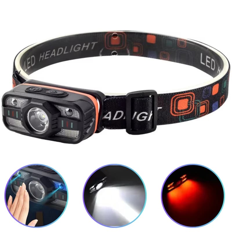 Ліхтар налобний WH-0188-XPE+SMD(White+Red), Motion Sensor, Li-Ion акумулятор, ЗП Type-C — фото 1