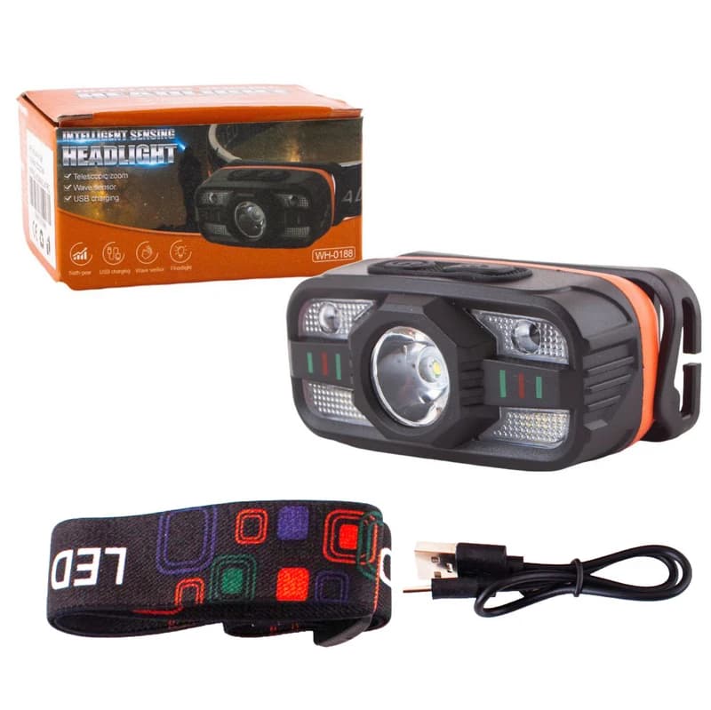 Ліхтар налобний WH-0188-XPE+SMD(White+Red), Motion Sensor, Li-Ion акумулятор, ЗП Type-C — фото 4