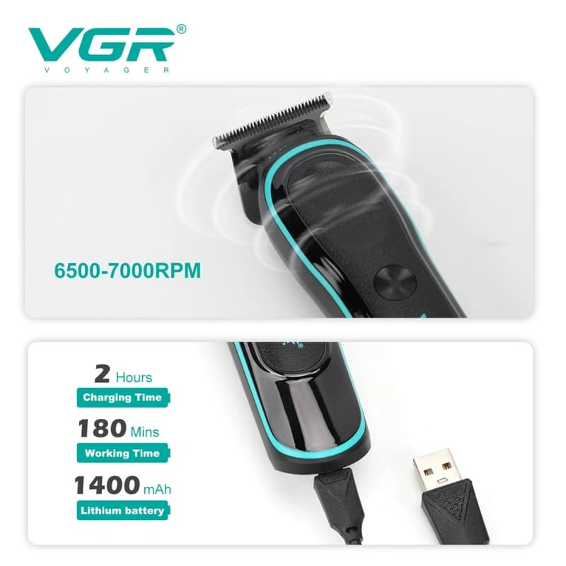 Машинка (триммер) для стрижки волосся VGR V-250 GREEN, LED Display, 6500-7000RPM — фото 7