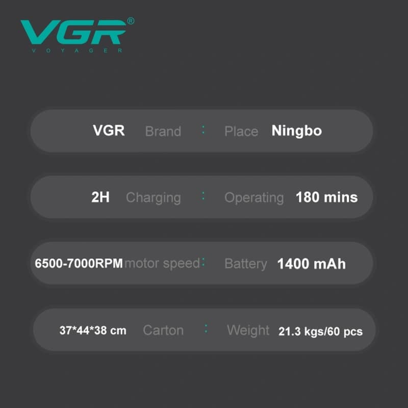 Машинка (триммер) для стрижки волосся VGR V-250 GREEN, LED Display, 6500-7000RPM — фото 8