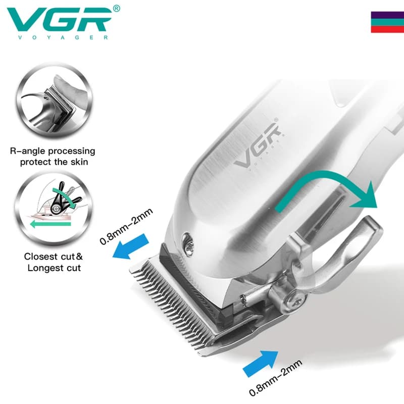 Машинка (триммер) для стрижки волосся VGR V-278 SILVER, Professional, 6 насадок, LED Display, STRONG BATTERY — фото 10