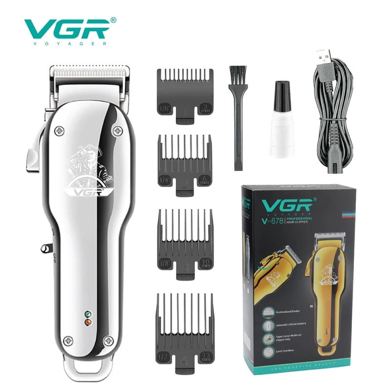 Акумуляторна машинка для стрижки (clipper) VGR V-678 SILVER, 4 насадки