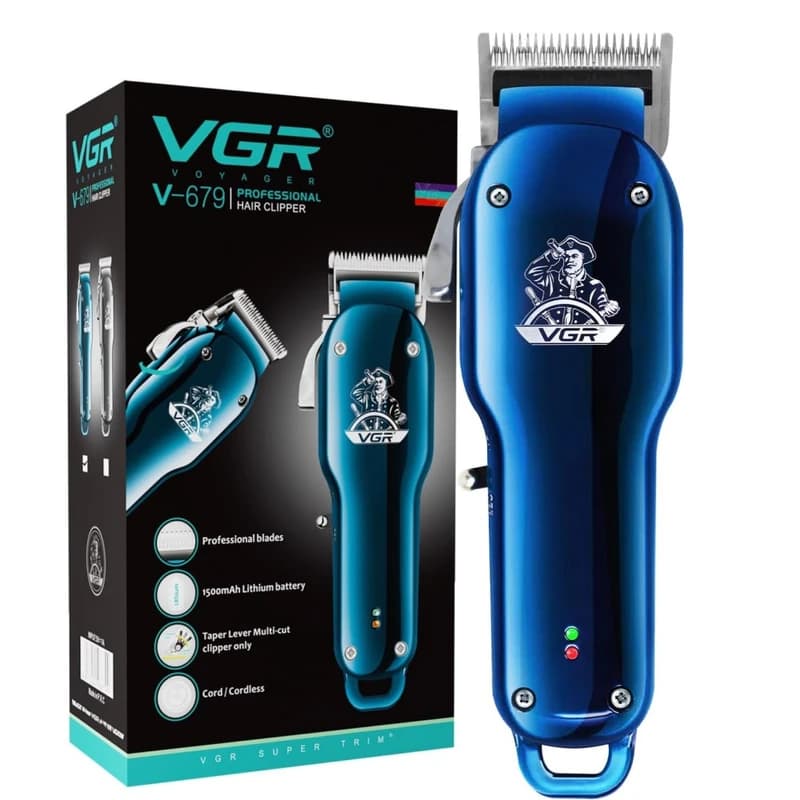 Акумуляторна машинка для стрижки (clipper) VGR V-679 BLUE, 4 насадки — фото 2
