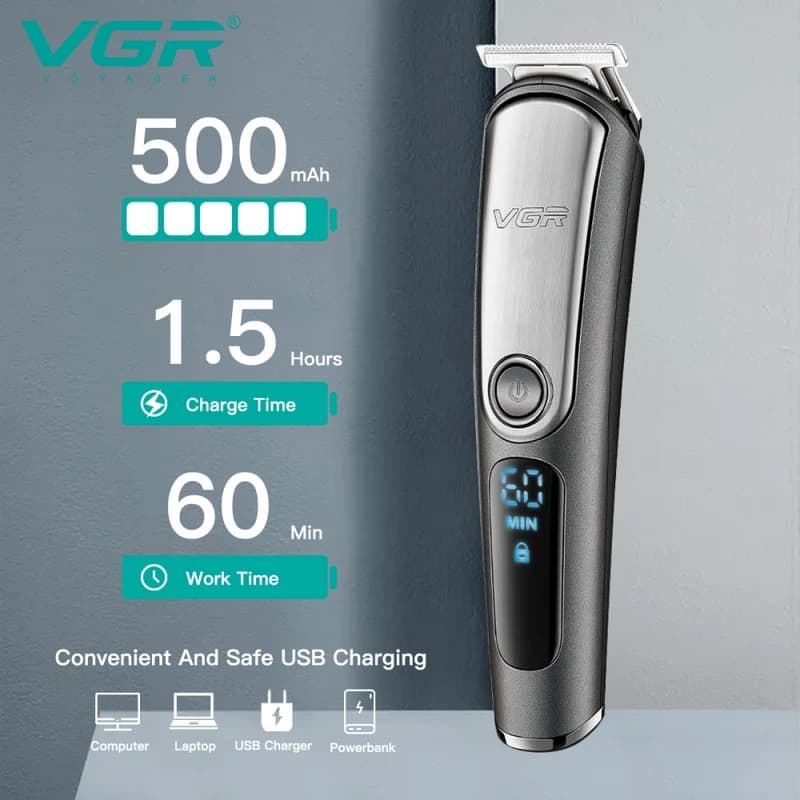 Набір для стрижки VGR 6 в 1 V-105, 5 насадок, LED Display, IPX6 — фото 9