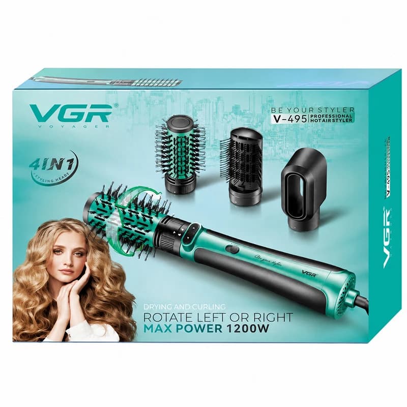 Фен-стайлер VGR 5 в 1 V-495 GREEN, 4 насадки, 2 швидкості, 3 режими температури, 1200 Вт — фото 5